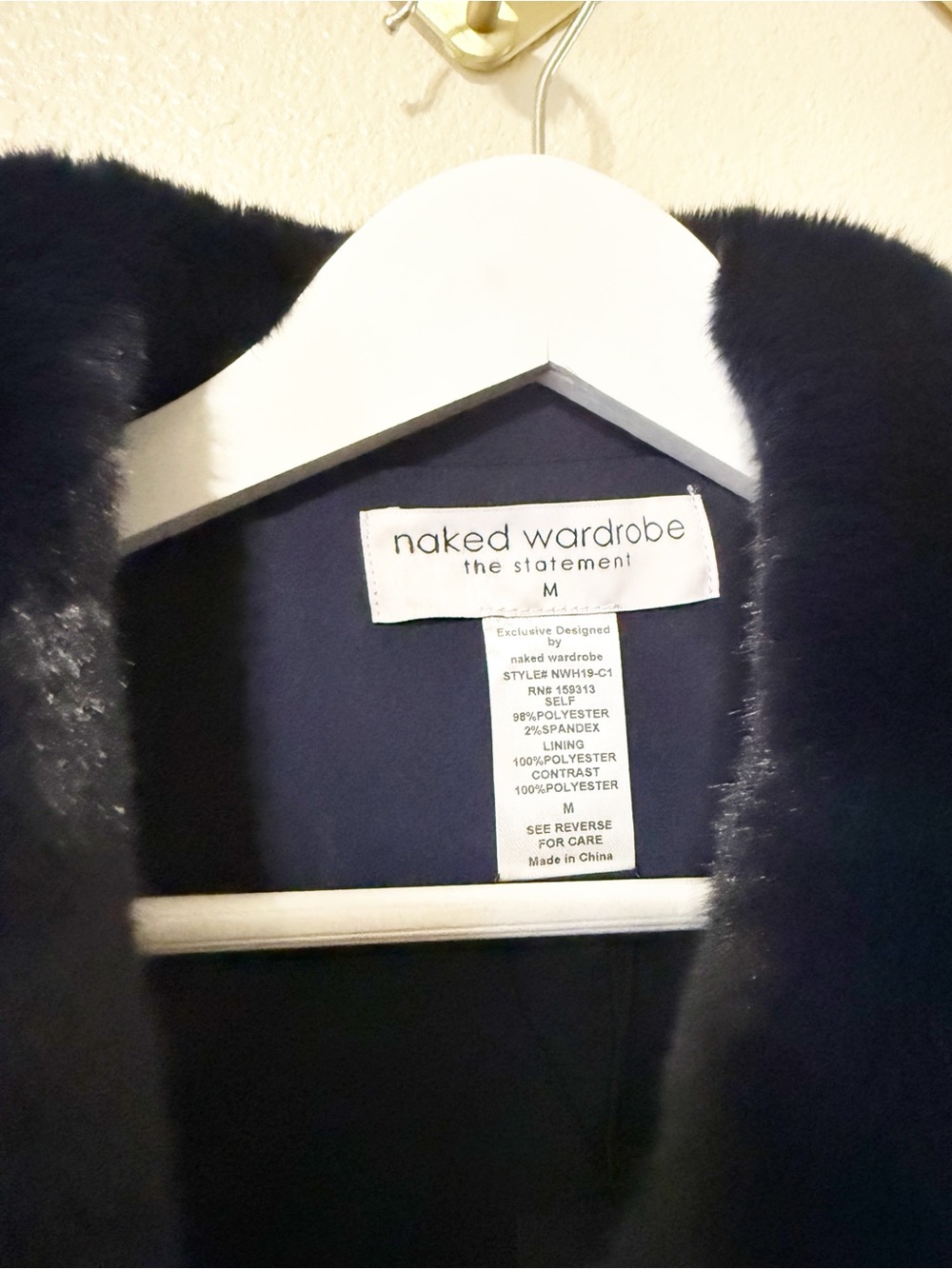 Naked Wardrobe The Statement Navy Blue Faux Fur Collar Belted Longline Coat NEW - Picture 4 of 5
